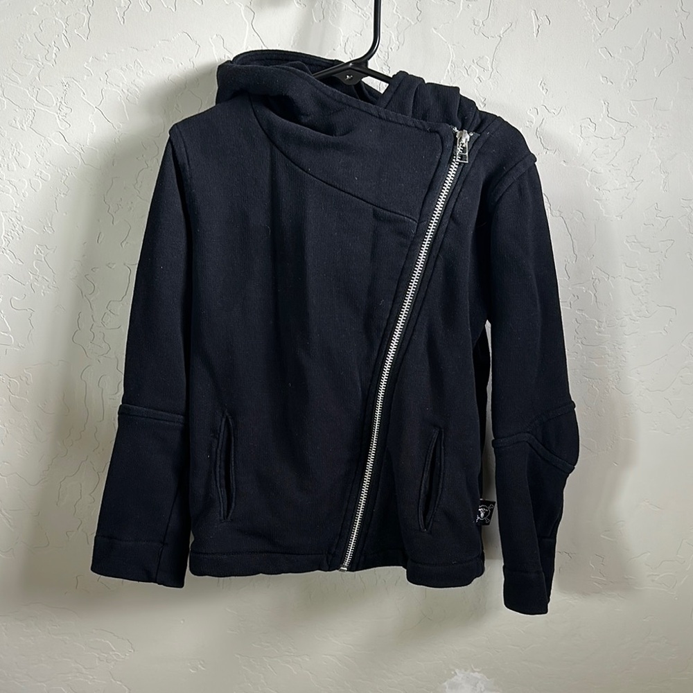 Nununu Hooded Black Asymmetrical Zip Hoodie